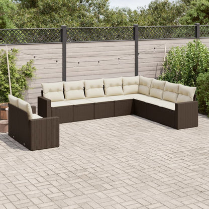 10-tlg. Garten-Sofagarnitur mit Kissen Braun Poly Rattan