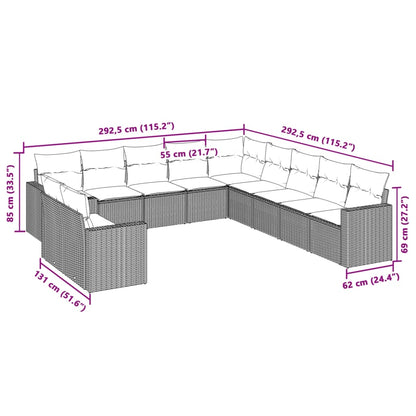 11-tlg. Garten-Sofagarnitur mit Kissen Hellgrau Poly Rattan