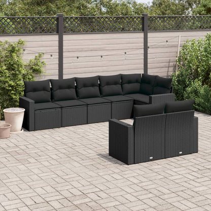 8-tlg. Garten-Sofagarnitur mit Kissen Schwarz Poly Rattan