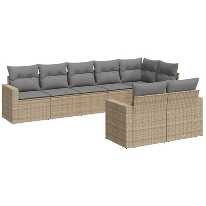 8-tlg. Garten-Sofagarnitur mit Kissen Beige Poly Rattan