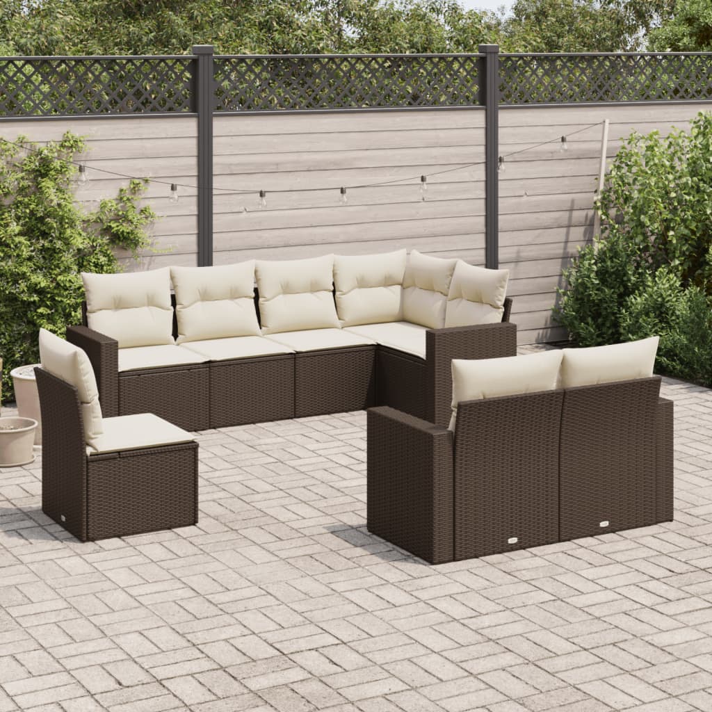 8-tlg. Garten-Sofagarnitur mit Kissen Braun Poly Rattan