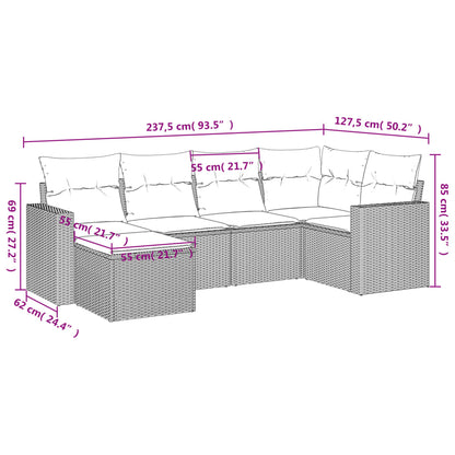 6-tlg. Garten-Sofagarnitur mit Kissen Grau Poly Rattan