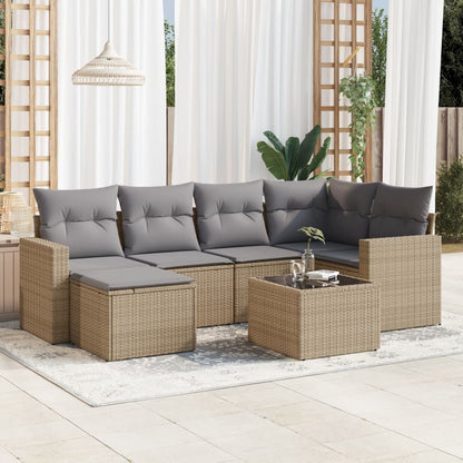 7-tlg. Garten-Sofagarnitur mit Kissen Beige Poly Rattan