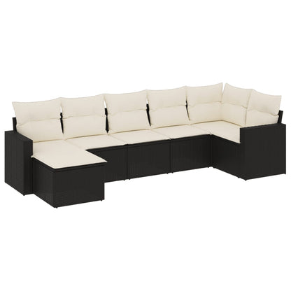 7-tlg. Garten-Sofagarnitur mit Kissen Schwarz Poly Rattan