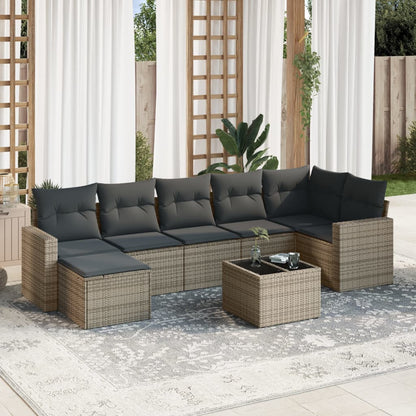 8-tlg. Garten-Sofagarnitur mit Kissen Grau Poly Rattan