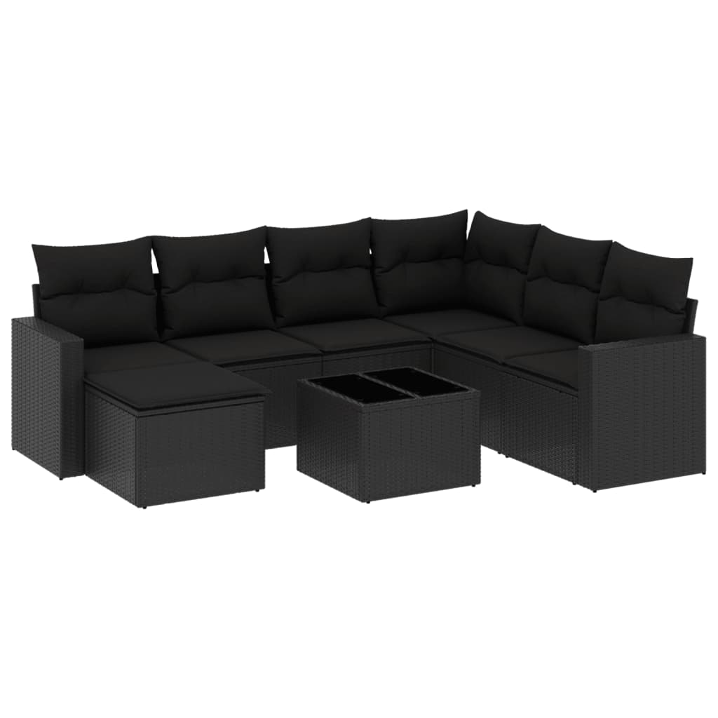 8-tlg. Garten-Sofagarnitur mit Kissen Schwarz Poly Rattan