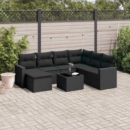 8-tlg. Garten-Sofagarnitur mit Kissen Schwarz Poly Rattan