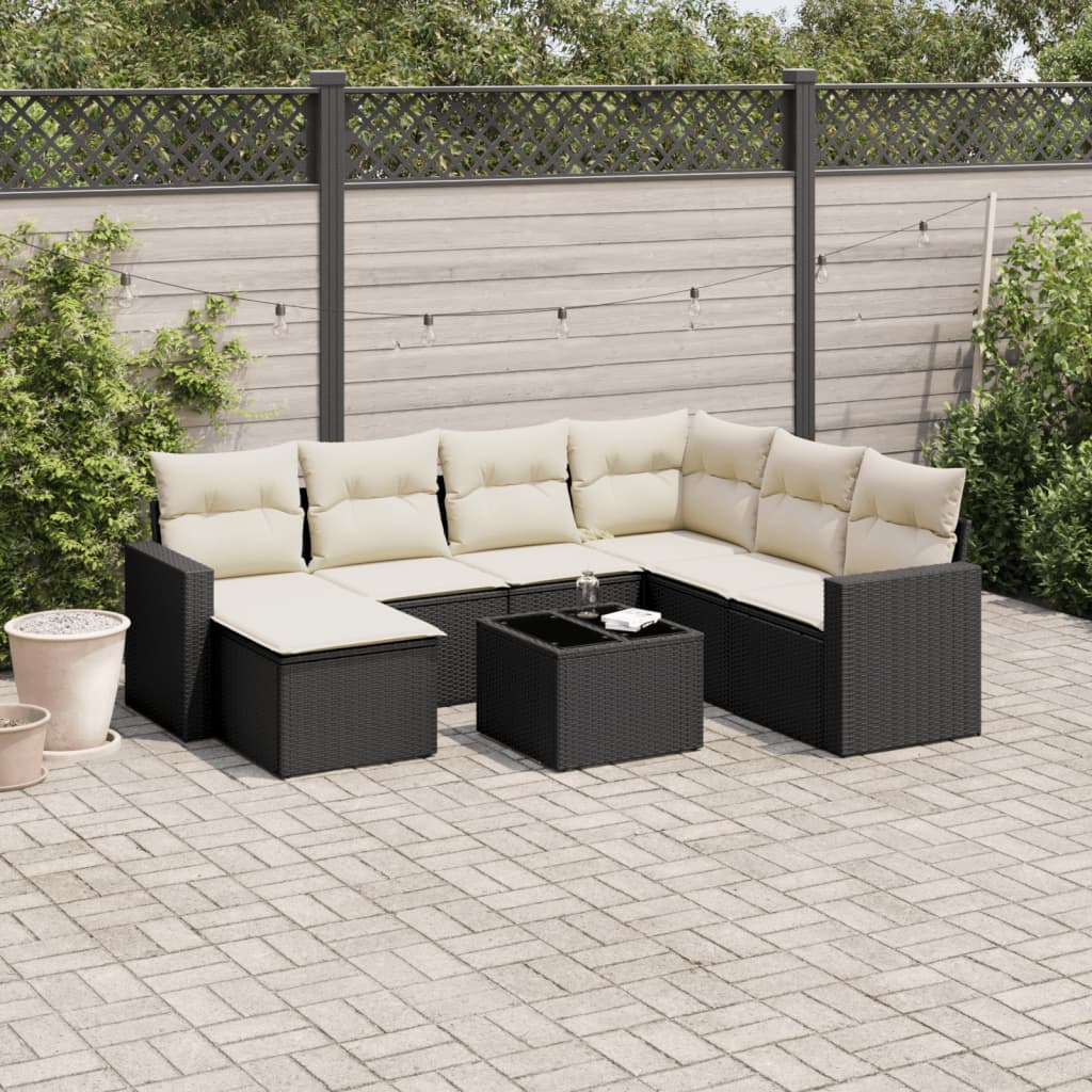 8-tlg. Garten-Sofagarnitur mit Kissen Schwarz Poly Rattan