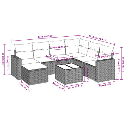 8-tlg. Garten-Sofagarnitur mit Kissen Hellgrau Poly Rattan