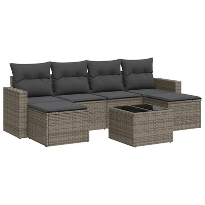 7-tlg. Garten-Sofagarnitur mit Kissen Grau Poly Rattan