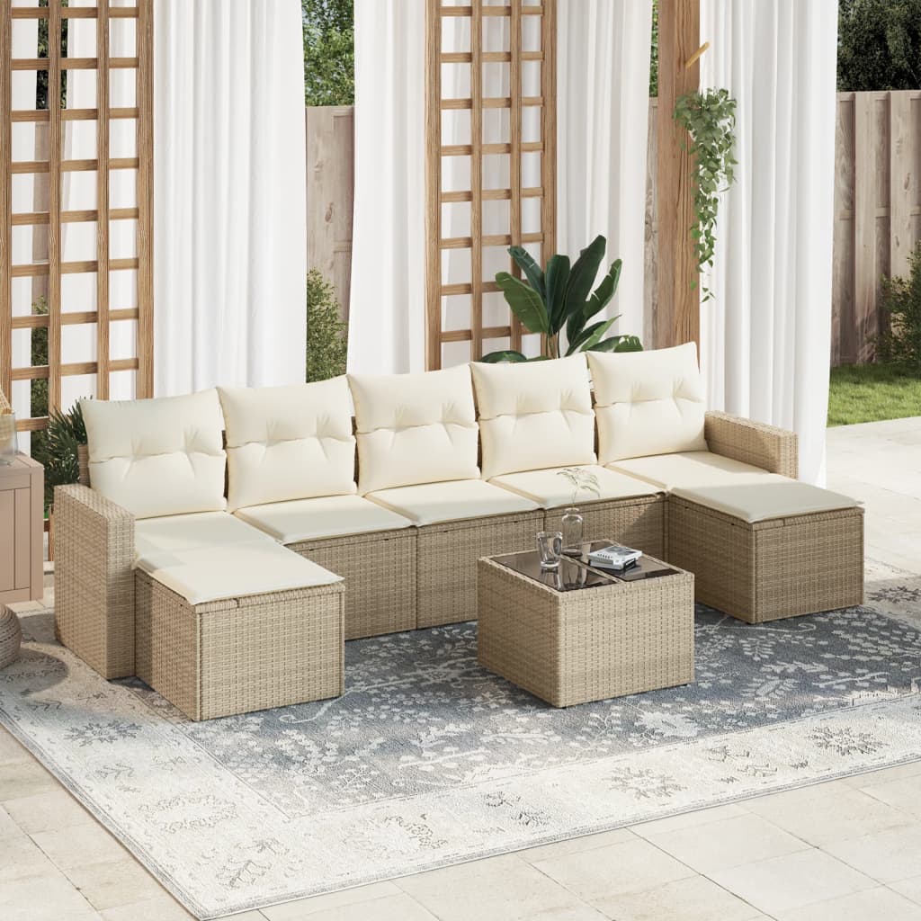 8-tlg. Garten-Sofagarnitur mit Kissen Beige Poly Rattan