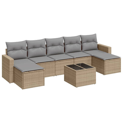 8-tlg. Garten-Sofagarnitur mit Kissen Beige Poly Rattan