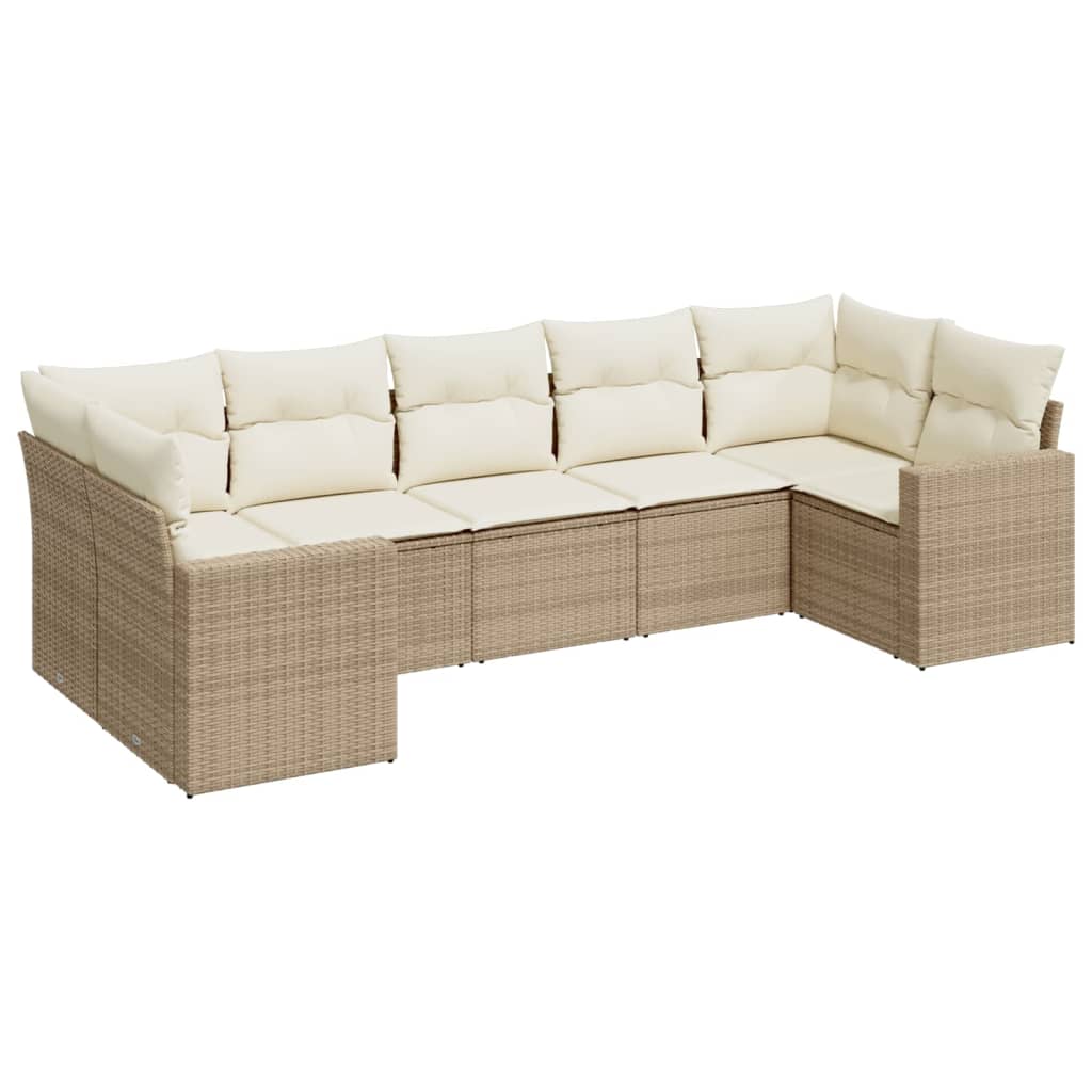 7-tlg. Garten-Sofagarnitur mit Kissen Beige Poly Rattan