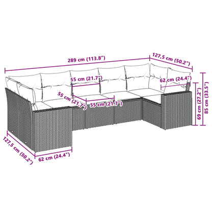 7-tlg. Garten-Sofagarnitur mit Kissen Hellgrau Poly Rattan