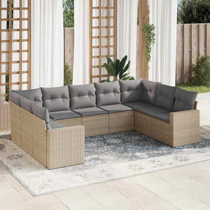 9-tlg. Garten-Sofagarnitur mit Kissen Beige Poly Rattan