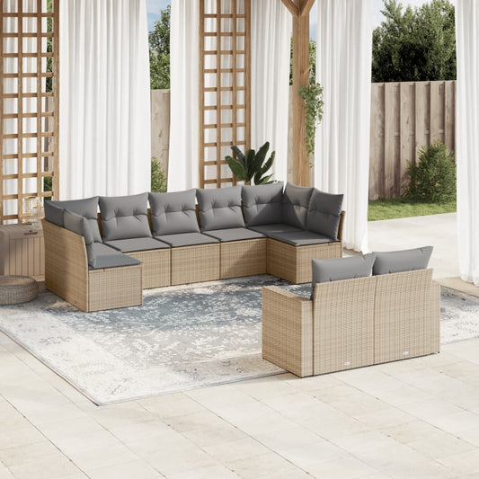 9-tlg. Garten-Sofagarnitur mit Kissen Beige Poly Rattan