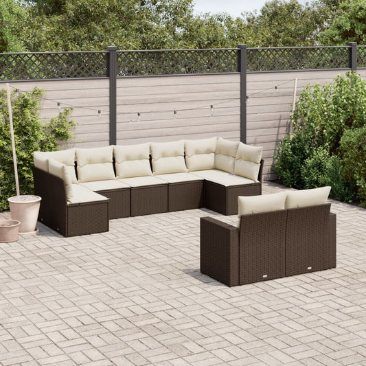 9-tlg. Garten-Sofagarnitur mit Kissen Braun Poly Rattan