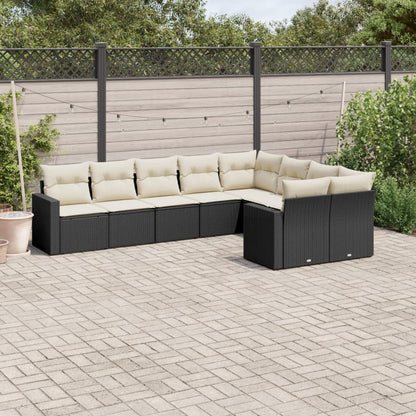 9-tlg. Garten-Sofagarnitur mit Kissen Schwarz Poly Rattan