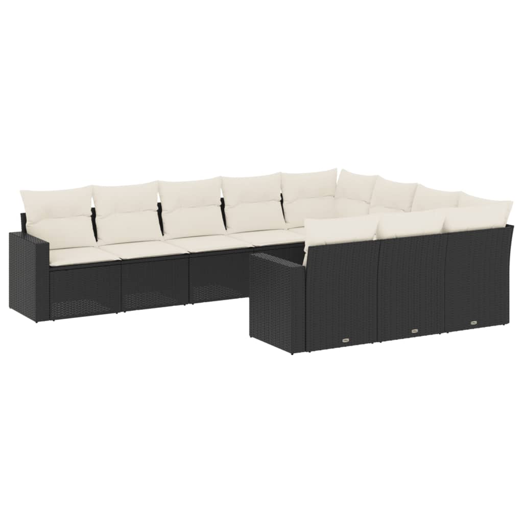 10-tlg. Garten-Sofagarnitur mit Kissen Schwarz Poly Rattan