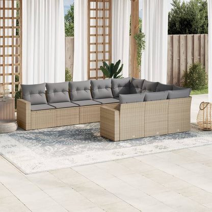 10-tlg. Garten-Sofagarnitur mit Kissen Beige Poly Rattan