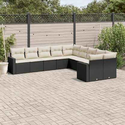 10-tlg. Garten-Sofagarnitur mit Kissen Schwarz Poly Rattan