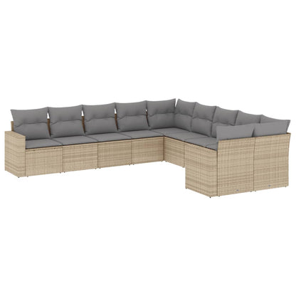 10-tlg. Garten-Sofagarnitur mit Kissen Beige Poly Rattan