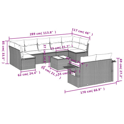 10-tlg. Garten-Sofagarnitur mit Kissen Schwarz Poly Rattan