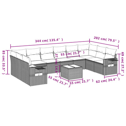 11-tlg. Garten-Sofagarnitur mit Kissen Schwarz Poly Rattan