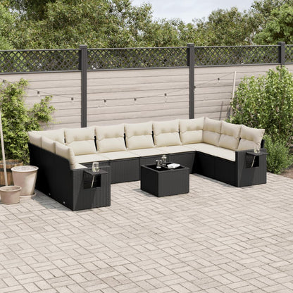 11-tlg. Garten-Sofagarnitur mit Kissen Schwarz Poly Rattan