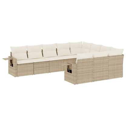 10-tlg. Garten-Sofagarnitur mit Kissen Beige Poly Rattan