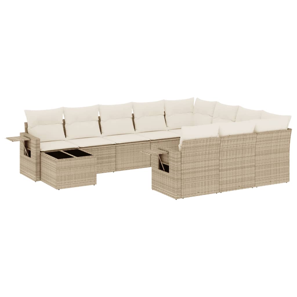 11-tlg. Garten-Sofagarnitur mit Kissen Beige Poly Rattan