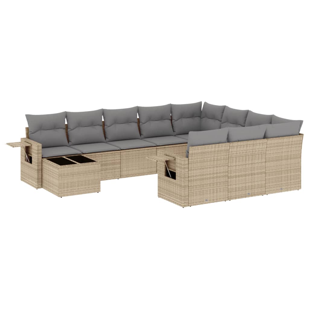 11-tlg. Garten-Sofagarnitur mit Kissen Beige Poly Rattan