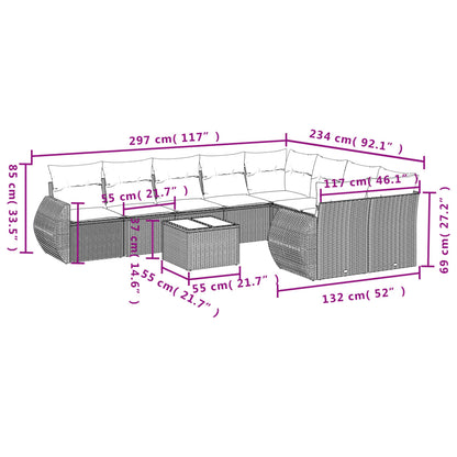 10-tlg. Garten-Sofagarnitur mit Kissen Grau Poly Rattan