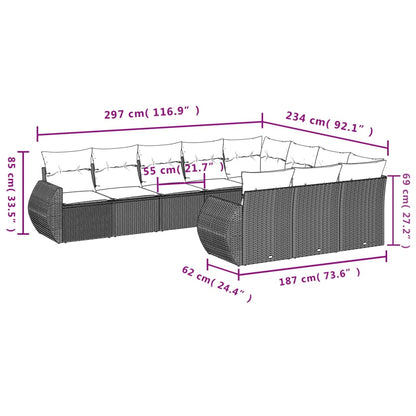 10-tlg. Garten-Sofagarnitur mit Kissen Beige Poly Rattan