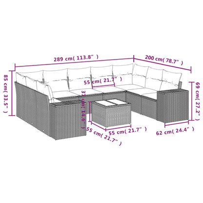 10-tlg. Garten-Sofagarnitur mit Kissen Grau Poly Rattan