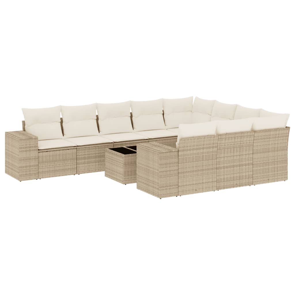 11-tlg. Garten-Sofagarnitur mit Kissen Beige Poly Rattan