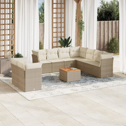 11-tlg. Garten-Sofagarnitur mit Kissen Beige Poly Rattan