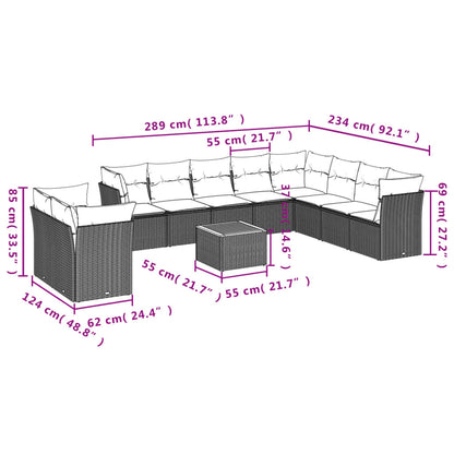 11-tlg. Garten-Sofagarnitur mit Kissen Beige Poly Rattan