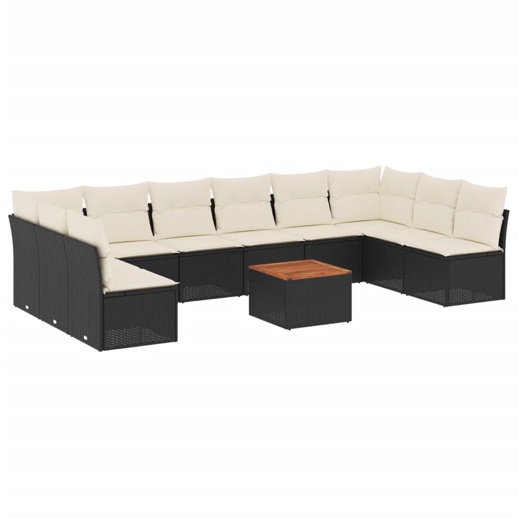 11-tlg. Garten-Sofagarnitur mit Kissen Schwarz Poly Rattan