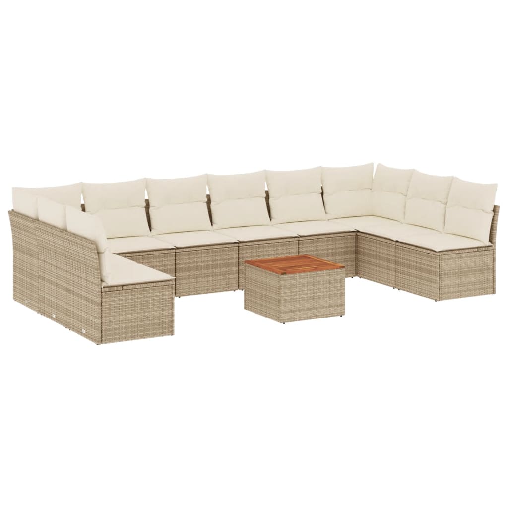 11-tlg. Garten-Sofagarnitur mit Kissen Beige Poly Rattan