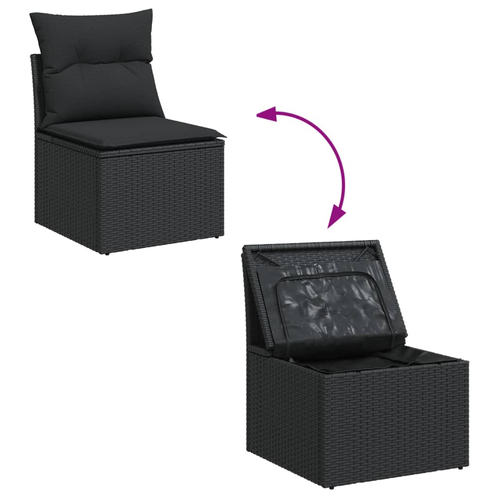 10-tlg. Garten-Sofagarnitur mit Kissen Schwarz Poly Rattan