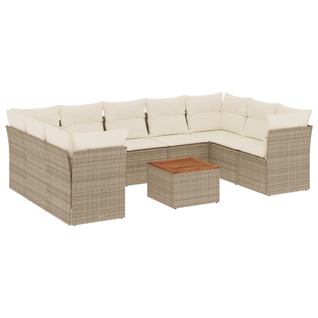 10-tlg. Garten-Sofagarnitur mit Kissen Beige Poly Rattan