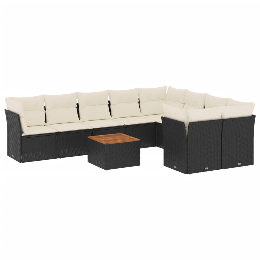 10-tlg. Garten-Sofagarnitur mit Kissen Schwarz Poly Rattan