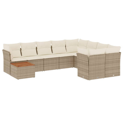 10-tlg. Garten-Sofagarnitur mit Kissen Beige Poly Rattan