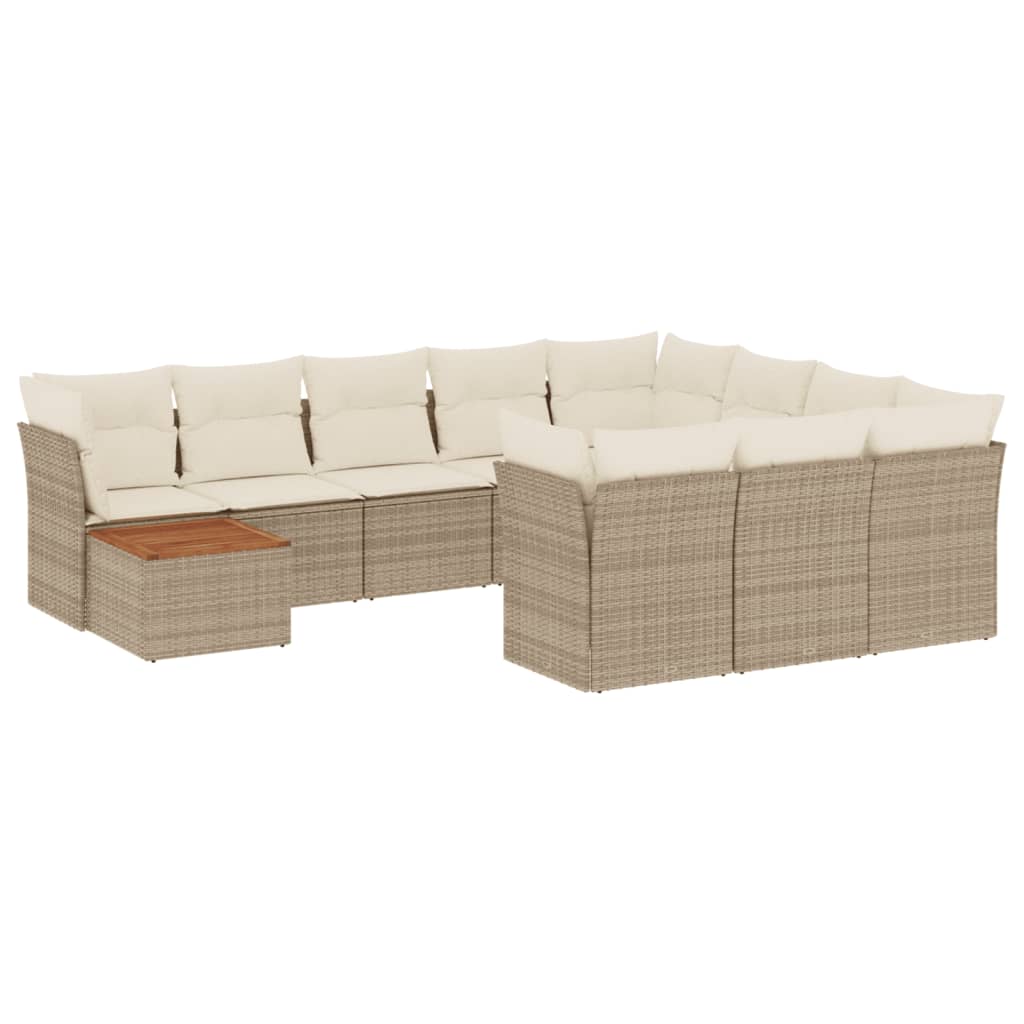 11-tlg. Garten-Sofagarnitur mit Kissen Beige Poly Rattan