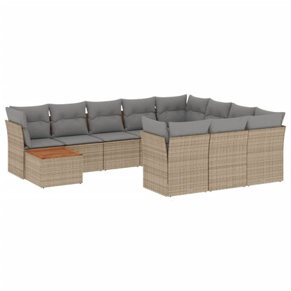 11-tlg. Garten-Sofagarnitur mit Kissen Beige Poly Rattan