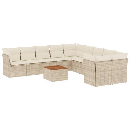 11-tlg. Garten-Sofagarnitur mit Kissen Beige Poly Rattan