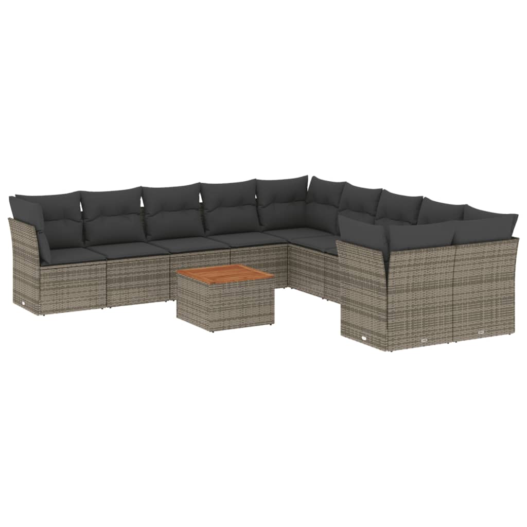 11-tlg. Garten-Sofagarnitur mit Kissen Grau Poly Rattan