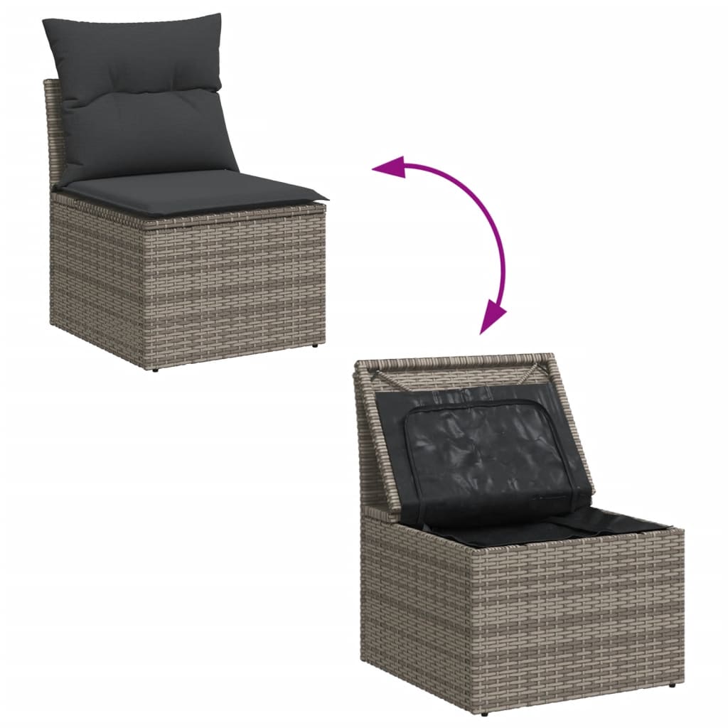 11-tlg. Garten-Sofagarnitur mit Kissen Grau Poly Rattan