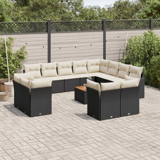 13-tlg. Garten-Sofagarnitur mit Kissen Schwarz Poly Rattan